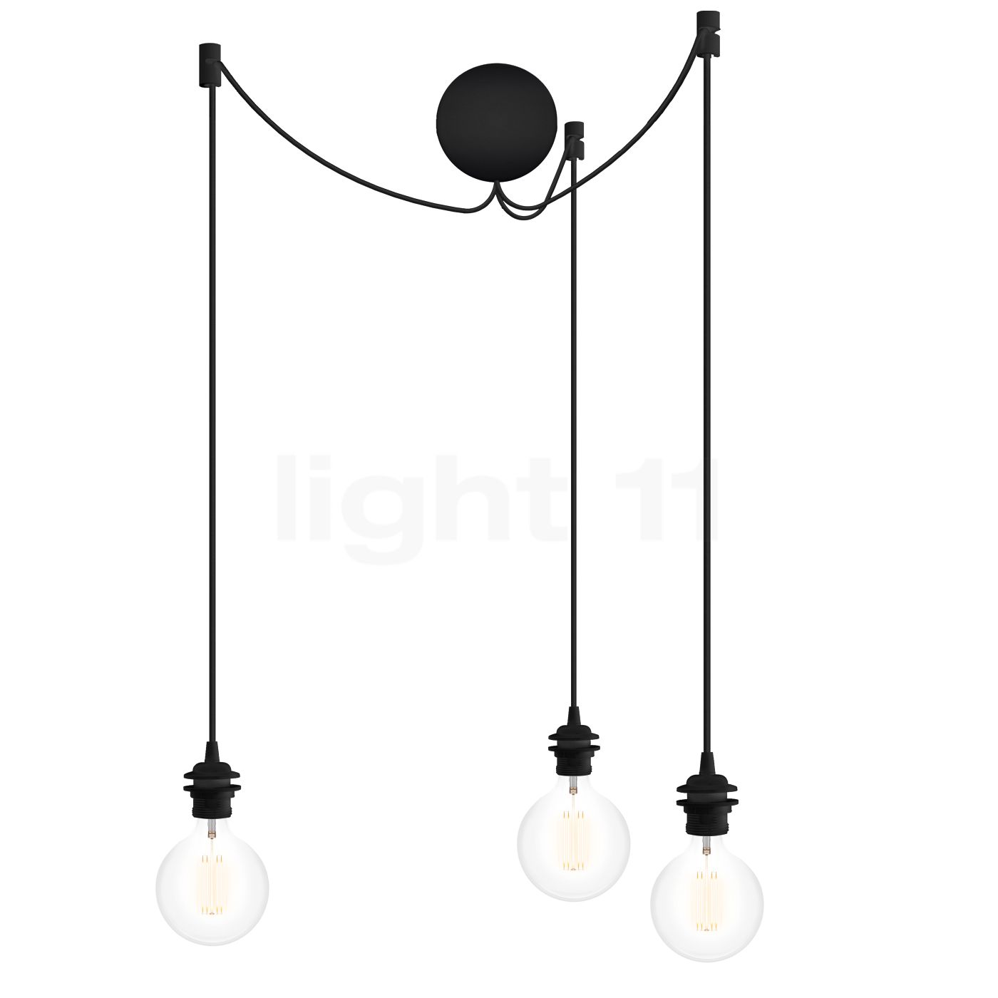 Umage Cannonball Pendelleuchte 3-flammig, schwarz mit Globelampe 4092+3x4034+3x4129