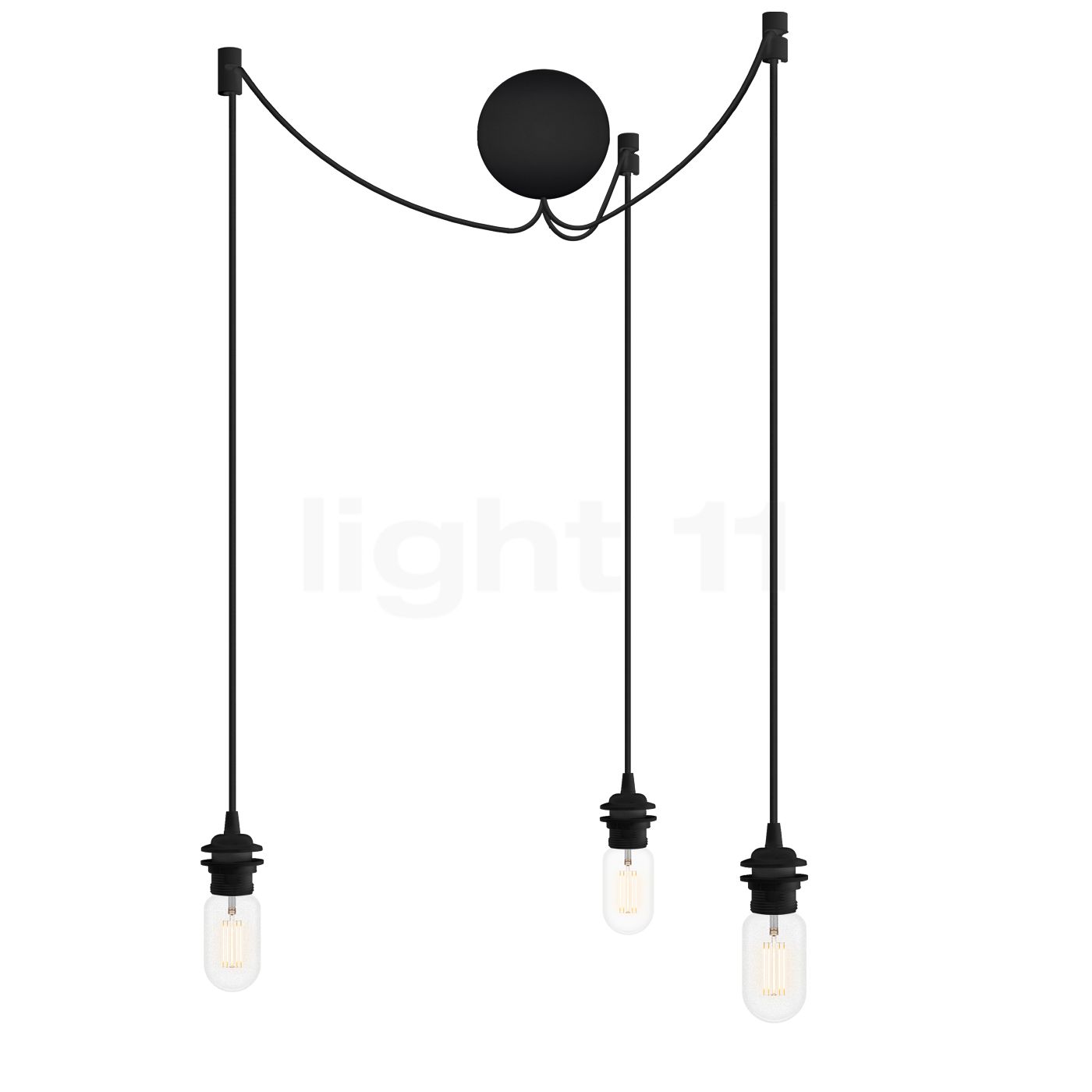 Umage Cannonball Pendelleuchte 3-flammig, schwarz mit Tubuslampe 4092+3x4039+3x4129