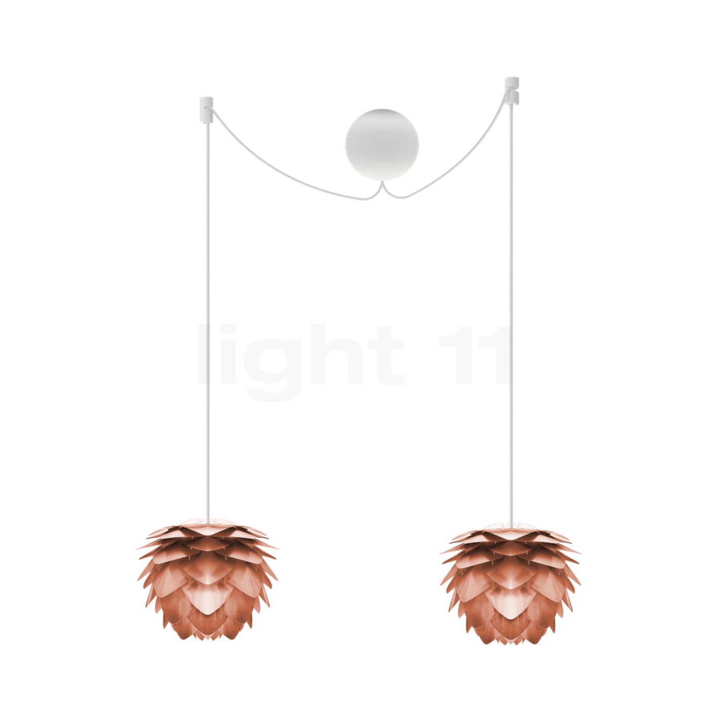 Umage Silvia mini Cannonball Pendelleuchte 2-flammig, Kupfer, Kabel weiß 4089+2x2031