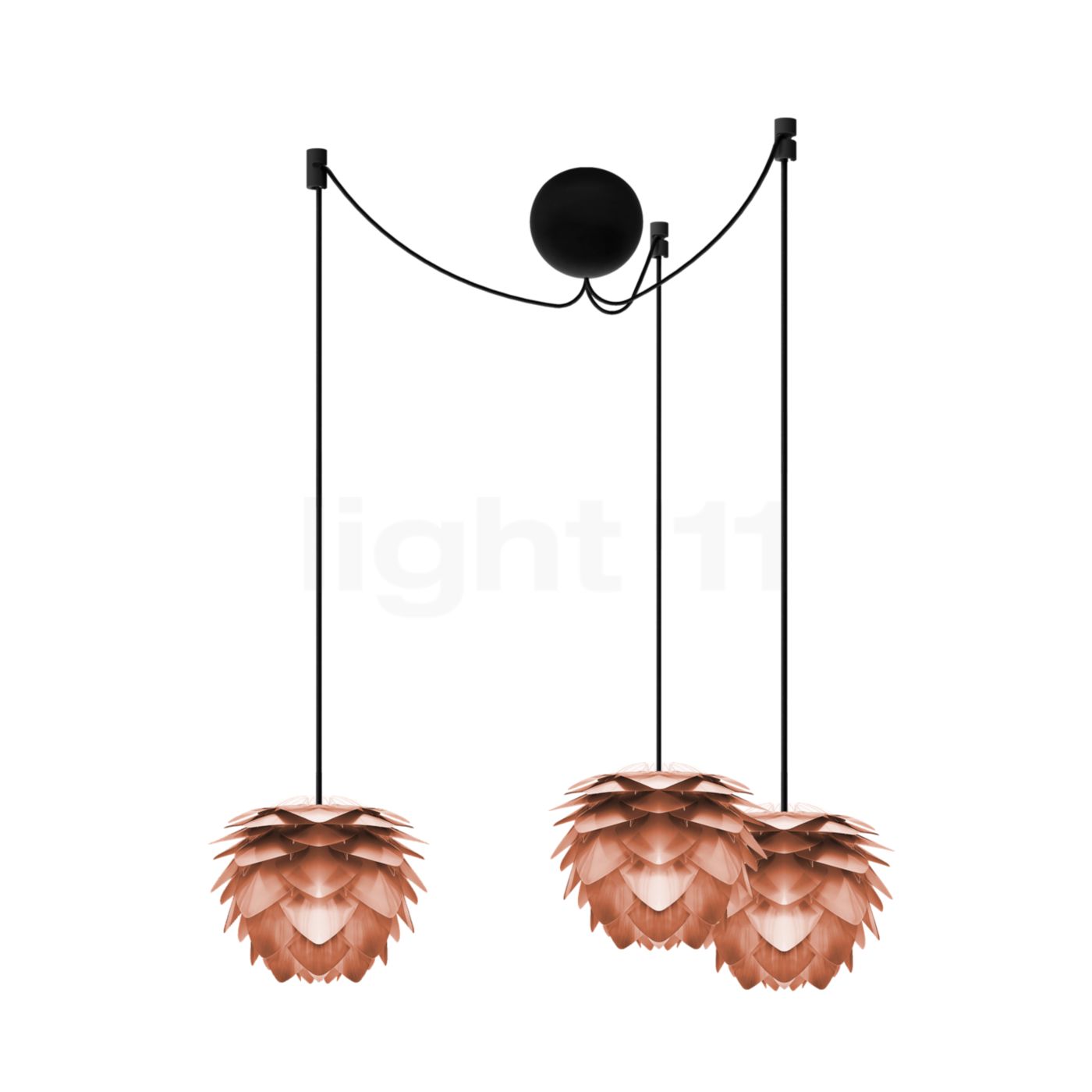 Umage Silvia mini Cannonball Pendelleuchte 3-flammig, Kupfer, Kabel schwarz 4092+3x2031