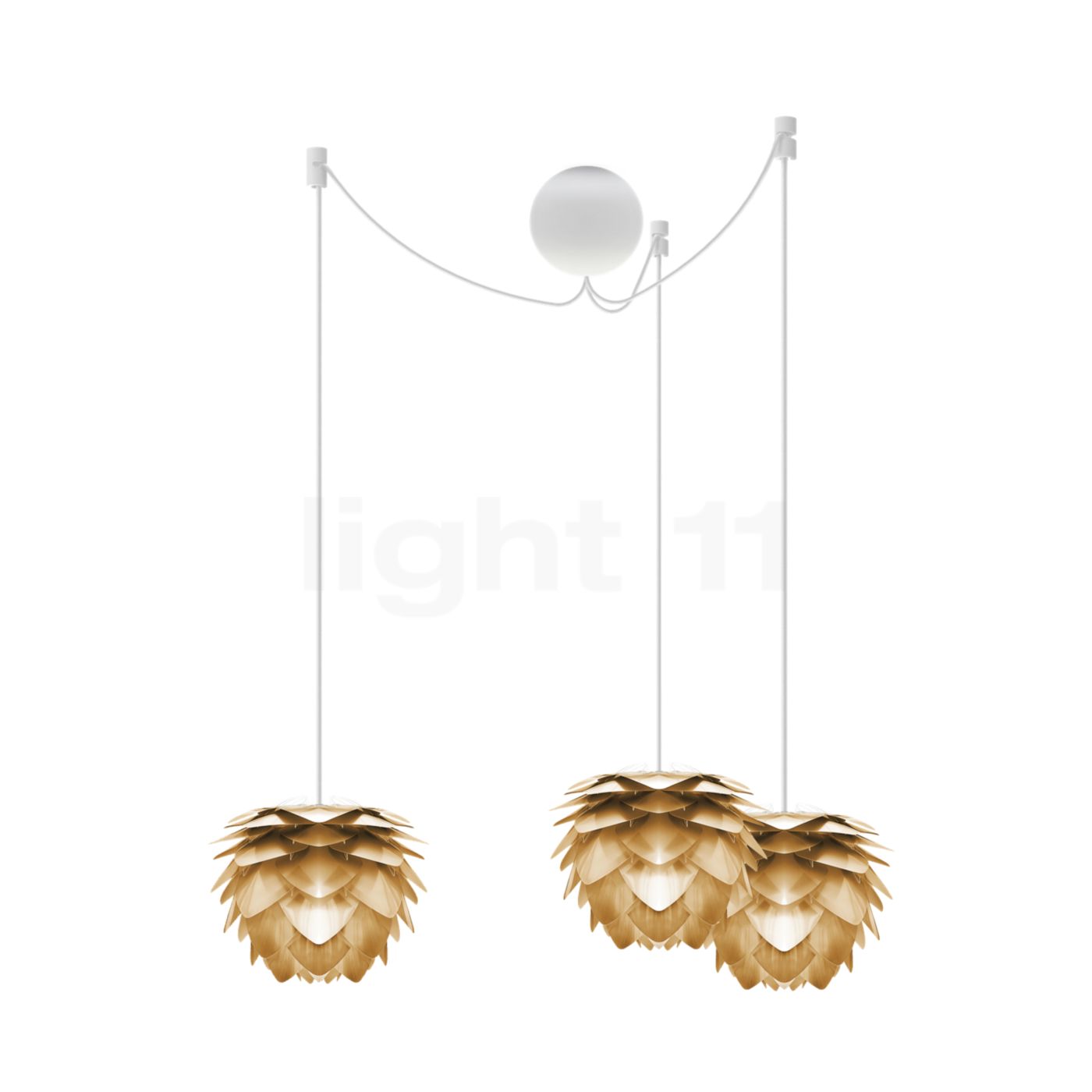 Umage Silvia mini Cannonball Pendelleuchte 3-flammig, Messing, Kabel weiß 4090+3x2071