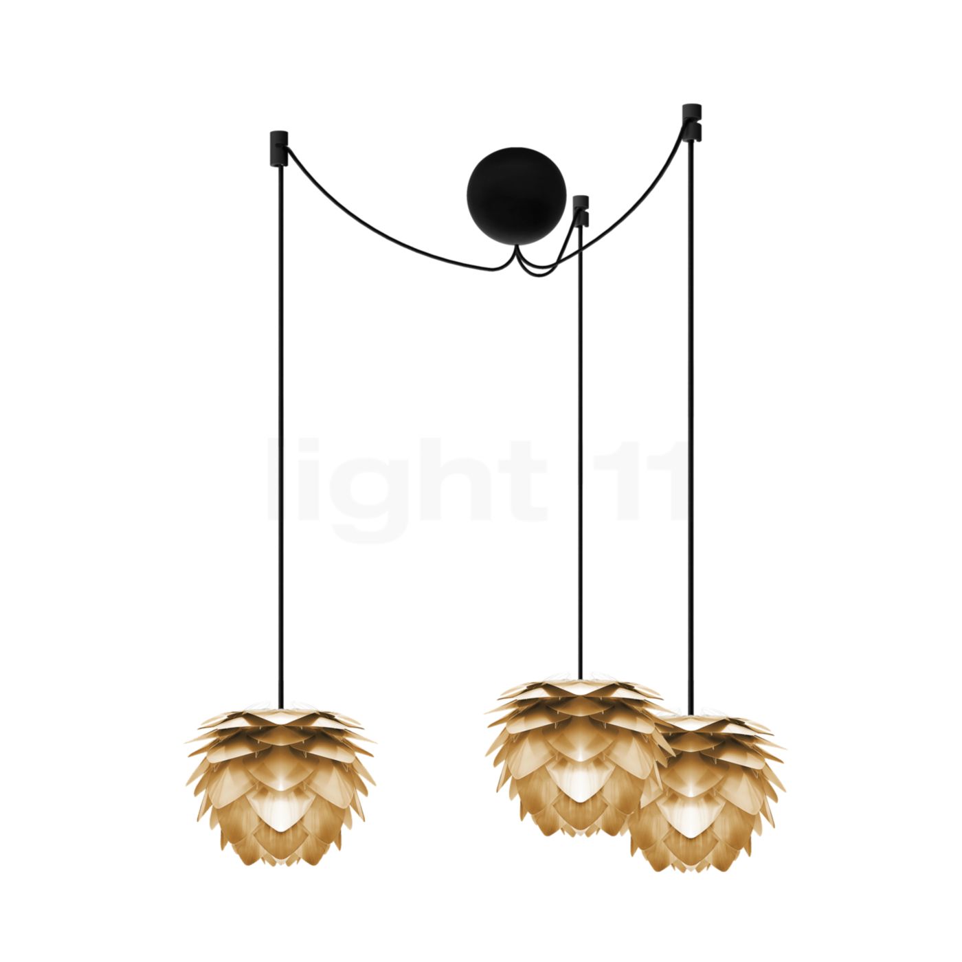 Umage Silvia mini Cannonball Pendelleuchte 3-flammig, Messing - Kabel schwarz 4092+3x2071