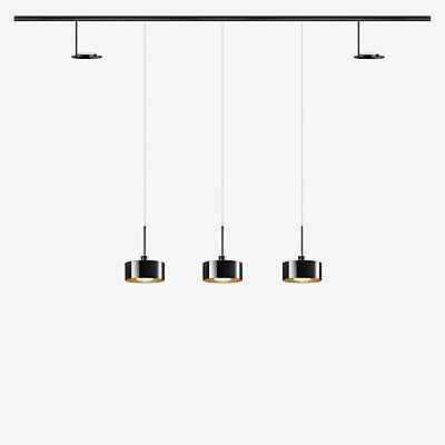 Bruck Cantara Pendelleuchte und Up Strahler LED All-in Set - 5-flammig, schwarz - Glas schwarz/gold