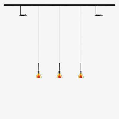 Bruck Silva Pendelleuchte und Up Strahler LED All-in Set - 5-flammig, schwarz - Glas gelb/orange
