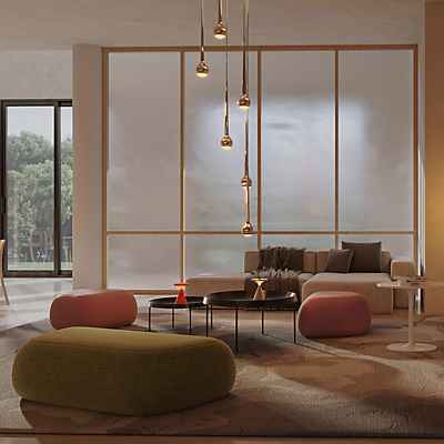 Grau Falling Sun Pendelleuchte LED Cluster - 6-flammig, chrom glänzend - 200 cm