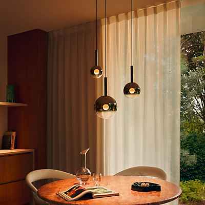 Occhio Luna Sospeso Cloud 3 Fix 170 Pendelleuchte LED, Kopf dark chrome/Baldachin weiß matt - ø12,5 cm/ø16 cm/ø20 cm