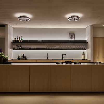 Occhio Mito Aura 40 Lusso Wide Wand- und Deckenleuchte LED, Kopf roségold/Body schwarz matt/Abdeckung Ascot Leder schwarz - DALI