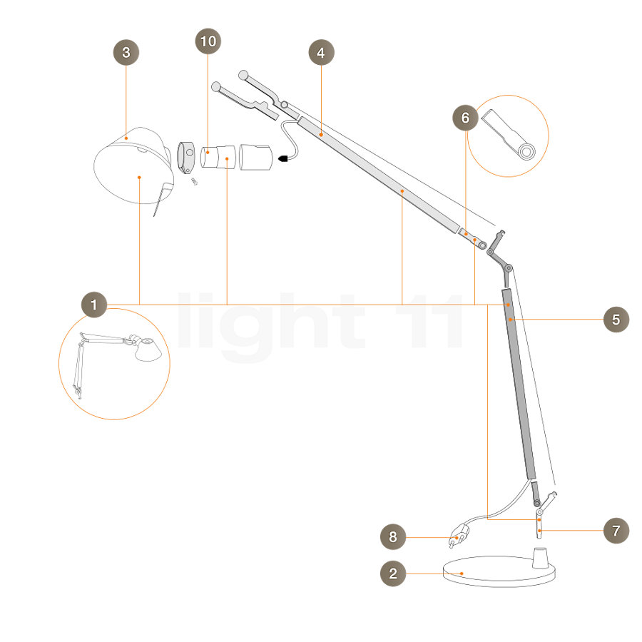 Artemide Spare parts for Tolomeo Micro, alu Product picture