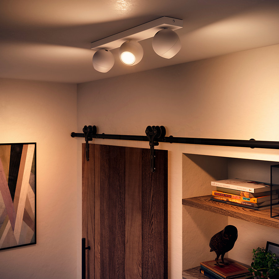Philips Hue White Ambiance Buckram Spot LED 3 foyers avec variateur Exemple d'utilisation en photo