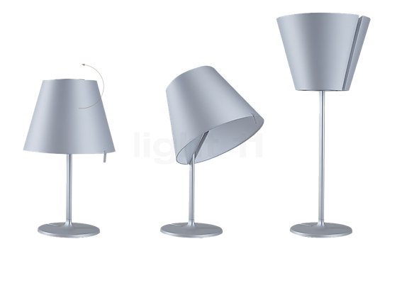 Artemide Melampo Tavolo aluminium grey - By means of a lug on the shade's edge, the Melampo Tavolo may be easily brought into one of three possible positions.