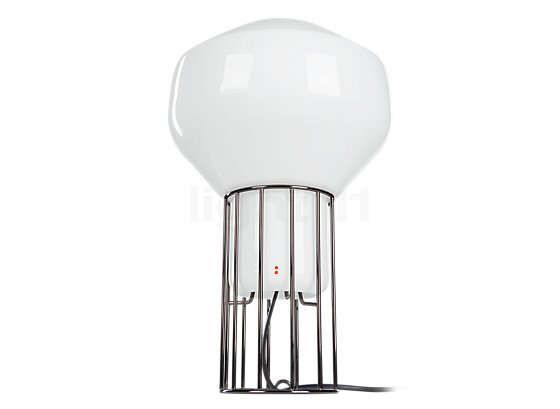 Fabbian Aérostat, lámpara de sobremesa cobre - large - El difusor de vidrio de la lámpara de sobremesa parece desafiar a la gravedad sobre la jaula metálica que forma su pie.