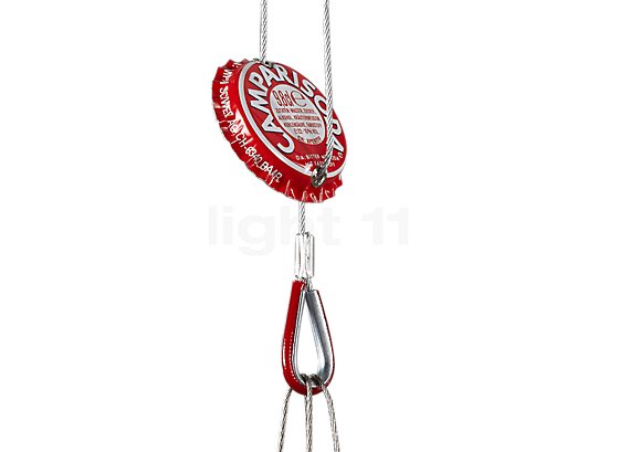Ingo Maurer Campari Light 155 red - A modified crown cap serves as a pull cable bracket that allows the Campari Light to be adjusted in height.