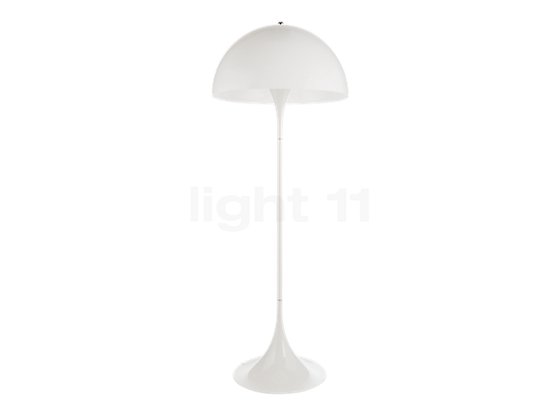 Louis Poulsen Panthella Floor Lamp white - The floor lamp consists of a round base that tapers into a filigree pole, crowned by a hemispherical shade.