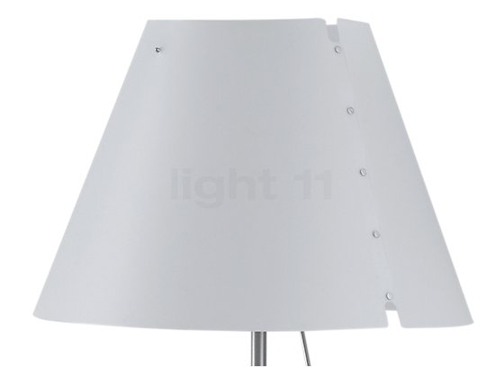 Luceplan Costanza, lámpara de pie pantalla blanco/marco aluminio - telescopio - con botón - ø50 cm - La pantalla de policarbonato serigrafiado de la Costanza se puede reemplazar fácilmente.