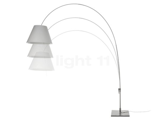 Luceplan Lady Costanza, lámpara de arco pantalla blanco/marco aluminio - con regulador - La altura de la pantalla de la Lady Costanza se puede adaptar cómodamente a cada necesidad.