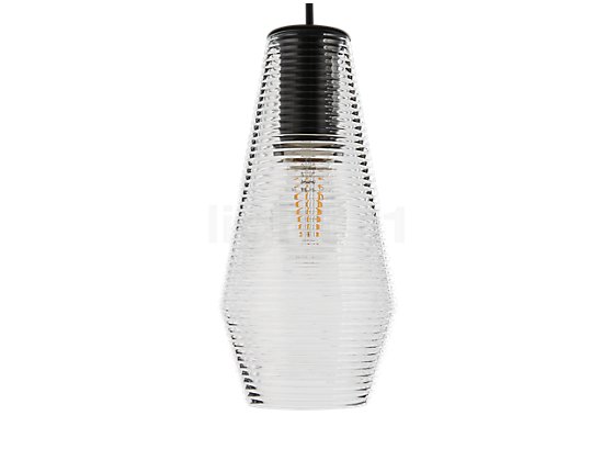 Panzeri Olivia, lámpara de suspensión florón negro/vidrio acero - Un toque de estética retro es lo que hace a esta luminaria tan fascinante.