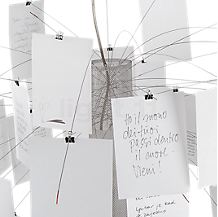 Ingo Maurer Zettel'z 5 weiß - Das Papier ist mit filigranen Edelstahlklammern befestigt, die um einen Diffusor aus satiniertem Glas angeordnet sind