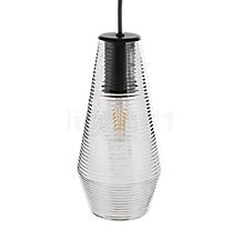 Panzeri Olivia, lámpara de suspensión florón negro/vidrio ámbar - Un led de filamento refuerza el look nostálgico.