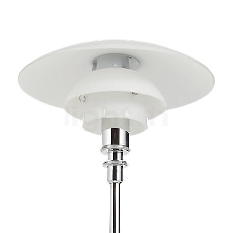 Louis Poulsen PH 2/1 Lampe de table chrome brillant - La position des abat-jours en une spirale logarithmique est la célèbre marque de fabrique des lampes PH.