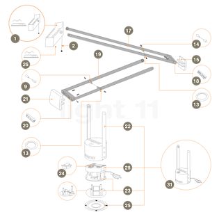 Artemide Verbindungssteg für Tizio 50/LED - Ersatzteil Nr. 14, Verbindungssteg - oben - kurz