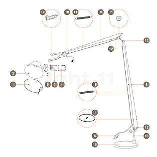Artemide Drehknopf für Tolomeo Tavolo/Terra/Lettura - Ersatzteil Nr. 7, Drehknopf mit Kupplung und Stift
