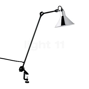 DCW Lampe Gras No 201 Lampe à étau noire, abat-jour conique chrome