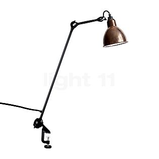 DCW Lampe Gras No 201 Lampe à étau noire, abat-jour rond cuivre brut/blanc