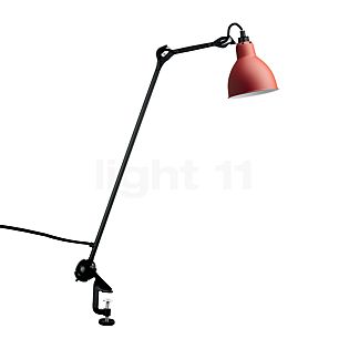 DCW Lampe Gras No 201 Lampe à étau noire, abat-jour rond rouge