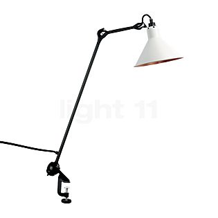 DCW Lampe Gras No 201, lámpara con pinza negra cónica blanco/cobre