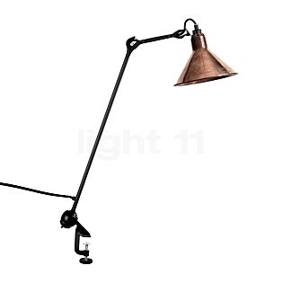 DCW Lampe Gras No 201, lámpara con pinza negra cónica cobre rústico