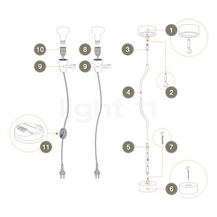 Flos Reserveonderdelen voor Parentesi Onderdeel nr. 10: Fitting, kabel en dimmer, compleet