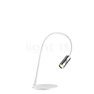 Oligo A Little Bit lampada da tavolo LED testa cromo - tubo flessibile bianco opaco - base bianco opaco