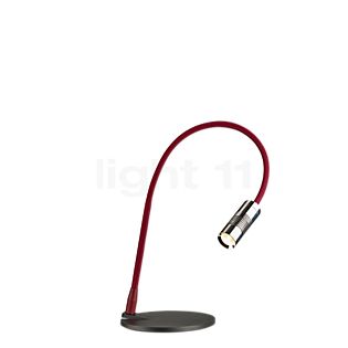 Oligo A Little Bit lampada da tavolo LED testa cromo - tubo flessibile rosso opaco - piede nero opaco