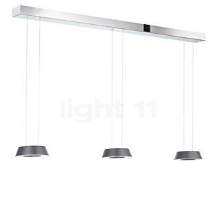 Oligo Glance Pendant Light LED 3 lamps - invisibly height adjustable Lamp Canopy white - cover chrome - head grey
