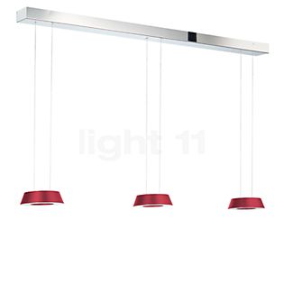 Oligo Glance Pendant Light LED 3 lamps - invisibly height adjustable Lamp Canopy white - cover chrome - head red