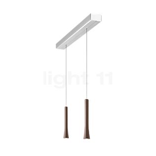 Oligo Rio, lámpara de suspensión 2 focos LED - altura ajustable de forma invisible florón aluminio - cabezal marrón