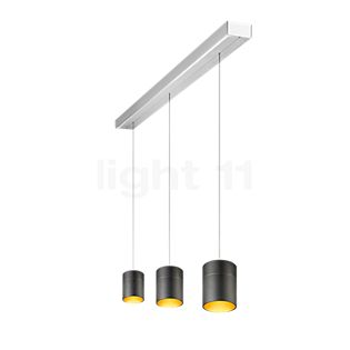 Oligo Tudor, lámpara de suspensión LED 3 focos - altura ajustable de forma invisible florón aluminio/cabezal negro/dorado - 14 cm