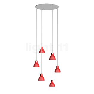 Rotaliana Luxy, lámpara de suspensión 6 focos Cluster blanco/rojo brillo