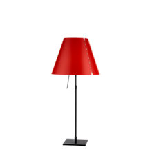 Luceplan Costanza Lampe de table abat-jour rouge groseille/châssis noir - télescope - avec variateur