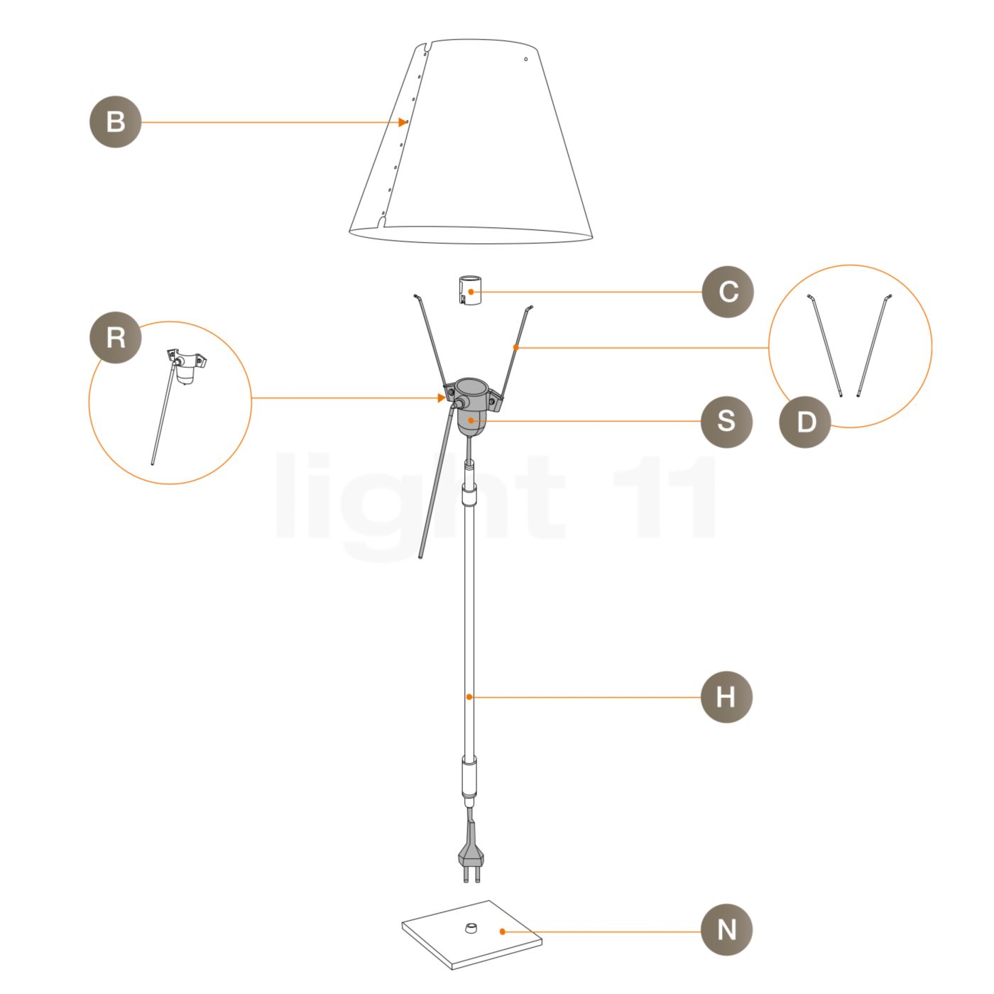 Luceplan Spare Parts For Costanza Terra Telescopic Stem And Luceplan Spare Parts For Costanza Terra Telescopic Stem And Switch At