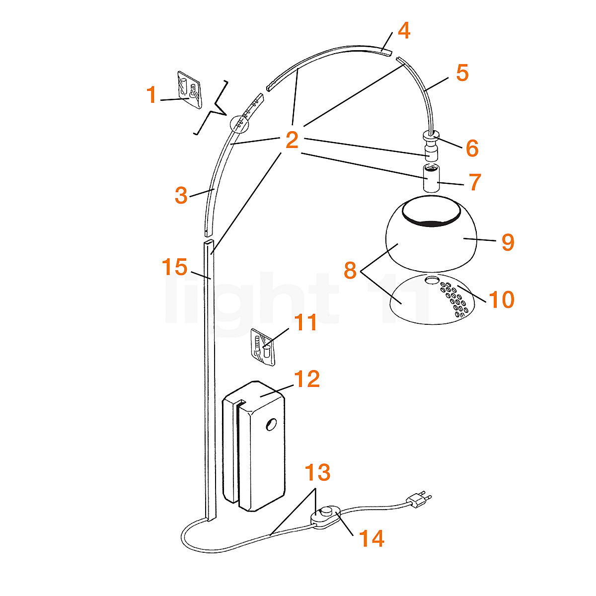 Lampada Arco Castiglioni Originale Prezzo.Flos Pezzi Di Ricambio Per Arco Light11 It