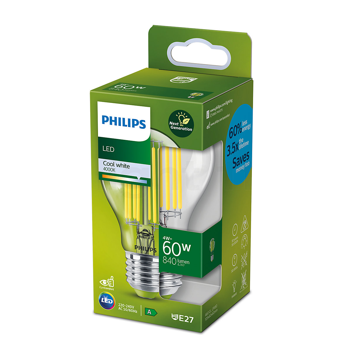 tsunamien Kollegium Van Buy Philips A60 4W/c 840, E27 Filament LED at light11.eu