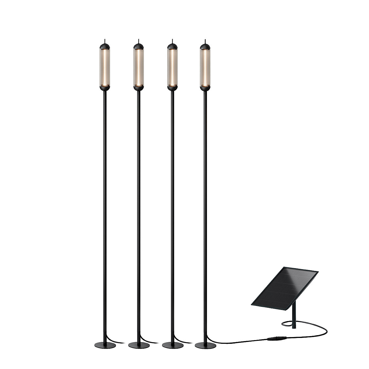 IP44.DE Reed Solar Join, luz solar LED - set de 4 negro - 150 cm - cable 1000 cm