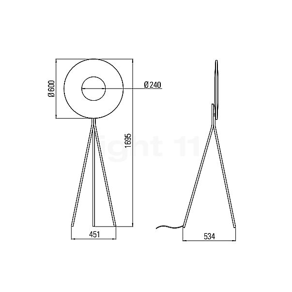 10 HEURES 10 Iris Tripod Lampadaire LED ø60 cm - vue en coupe