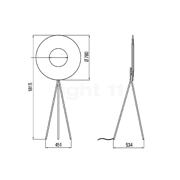 10 HEURES 10 Iris Tripod Lampadaire LED ø80 cm - vue en coupe