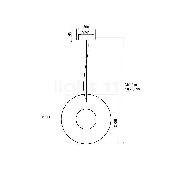 10 HEURES 10 Iris, lámpara de suspensión LED vertical ø80 cm - alzado con dimensiones