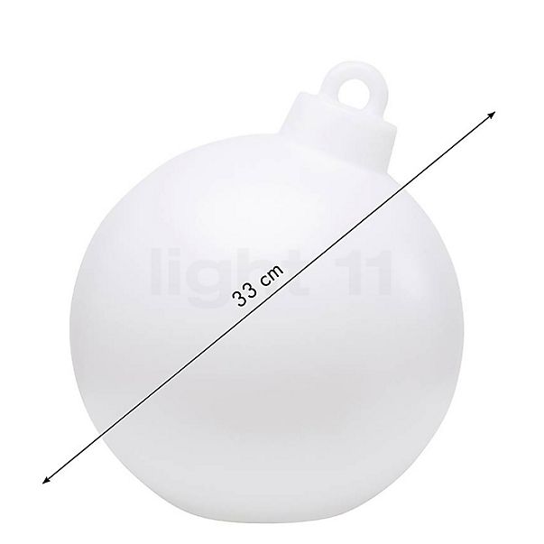 8 seasons design Shining Christmas Ball, lámpara de suelo blanco - ø33 cm - incl. bombilla - incl. módulo solar - alzado con dimensiones