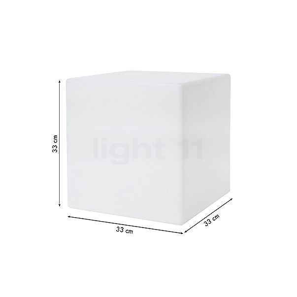 De afmetingen van de 8 seasons design Shining Cube Bodemlamp wit - 33 - incl. lichtbron in detail: hoogte, breedte, diepte en diameter van de afzonderlijke onderdelen.