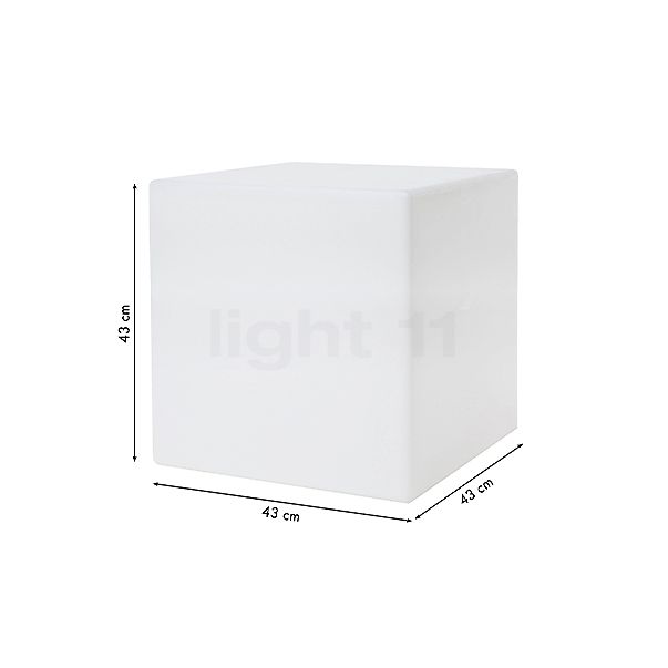 De afmetingen van de 8 seasons design Shining Cube Bodemlamp wit - 43 - incl. lichtbron , Magazijnuitverkoop, nieuwe, originele verpakking in detail: hoogte, breedte, diepte en diameter van de afzonderlijke onderdelen.