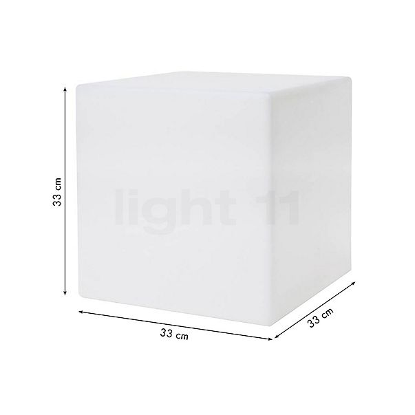 8 seasons design Shining Cube, lámpara de suelo blanco - 33 cm - incl. bombilla - incl. módulo solar - alzado con dimensiones
